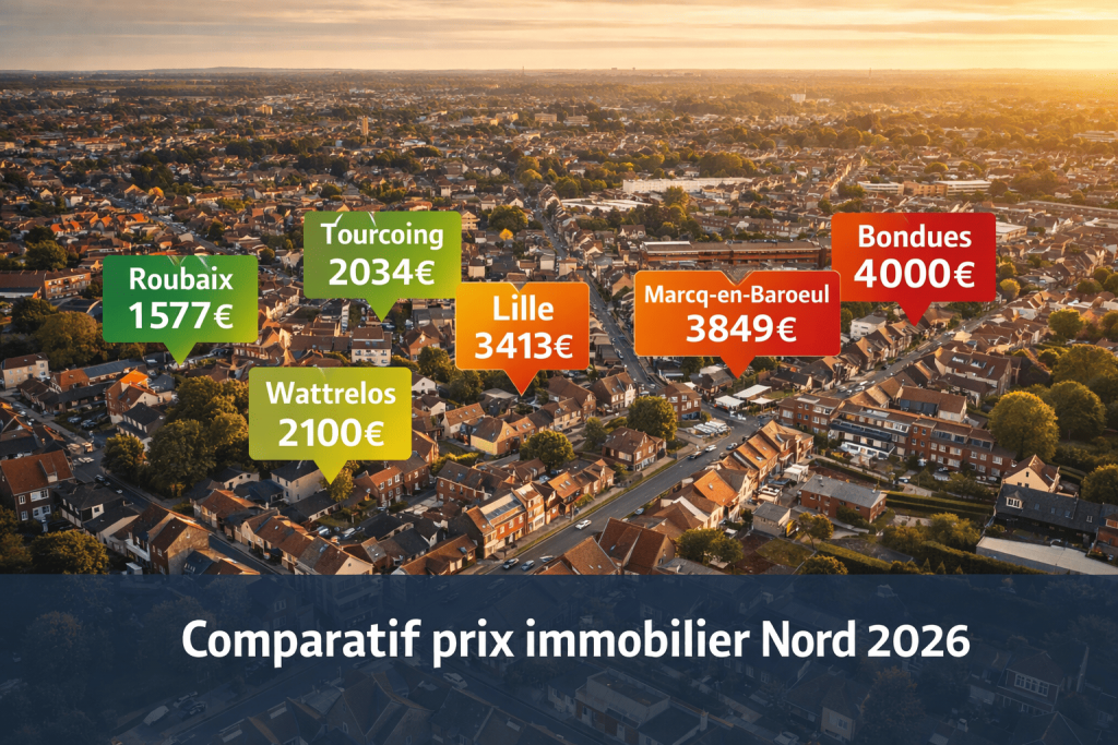 Comparatif prix immobilier Nord 2026 - classement 25 communes DVF