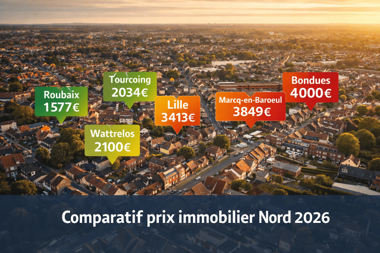 Comparatif prix immobilier Nord 2026 - classement 25 communes DVF